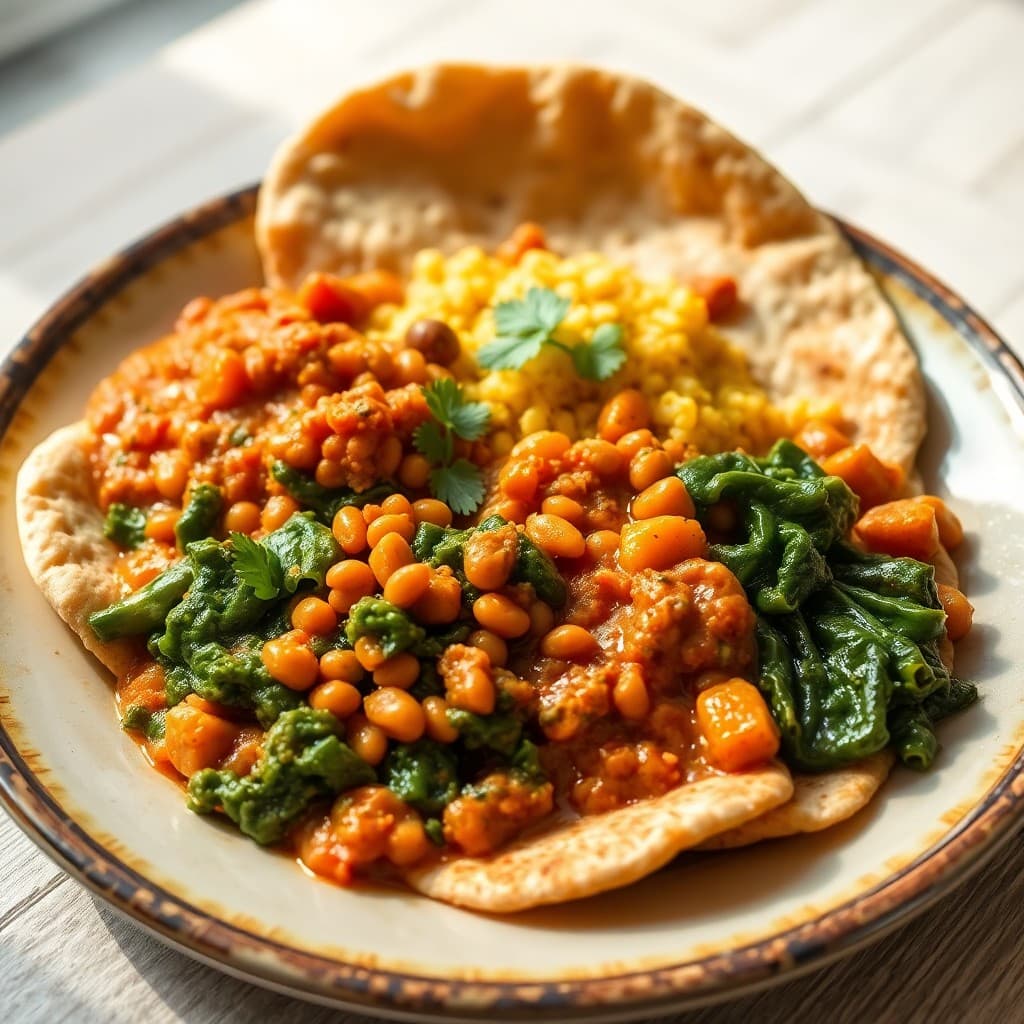 Ethiopian Misir Wat & Gomen with Millet Flatbread