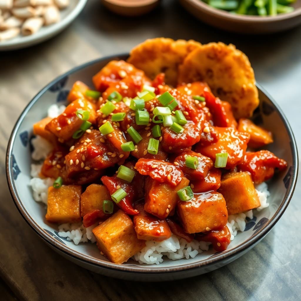 Korean Dakgalbi with Gochujang-Glazed Chicken and Crispy Rice Cakes