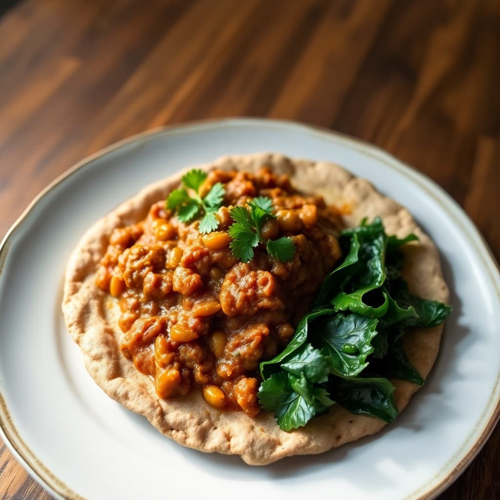 Ethiopian Misir Wat with Injera & Garlicky Sautéed Gomen