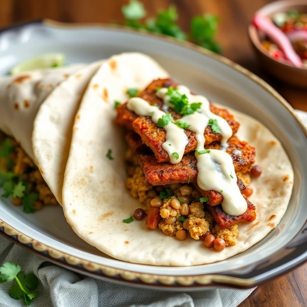 Crispy Seitan & Mujadara Wrap with Tahini-Lemon Drizzle