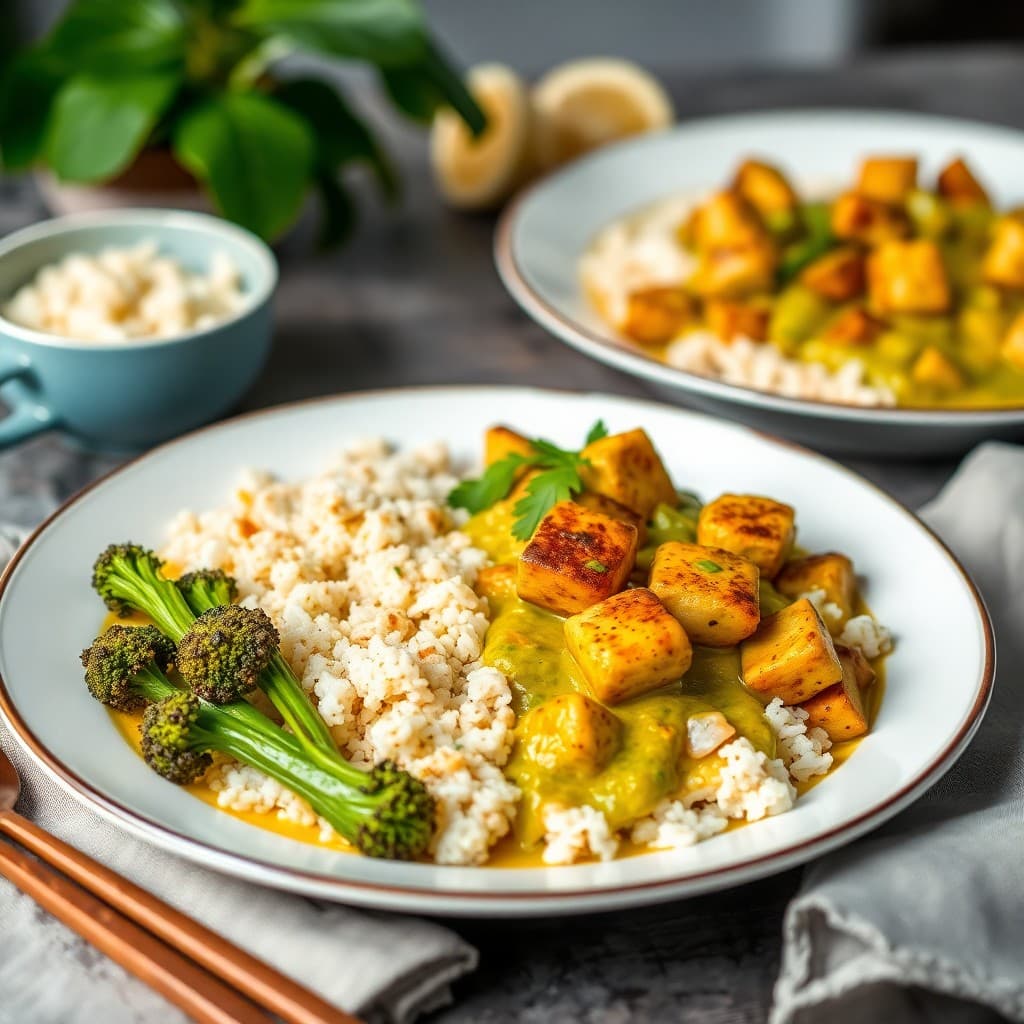 Thai Green Curry Tempeh with Jasmine Rice & Charred Broccolini