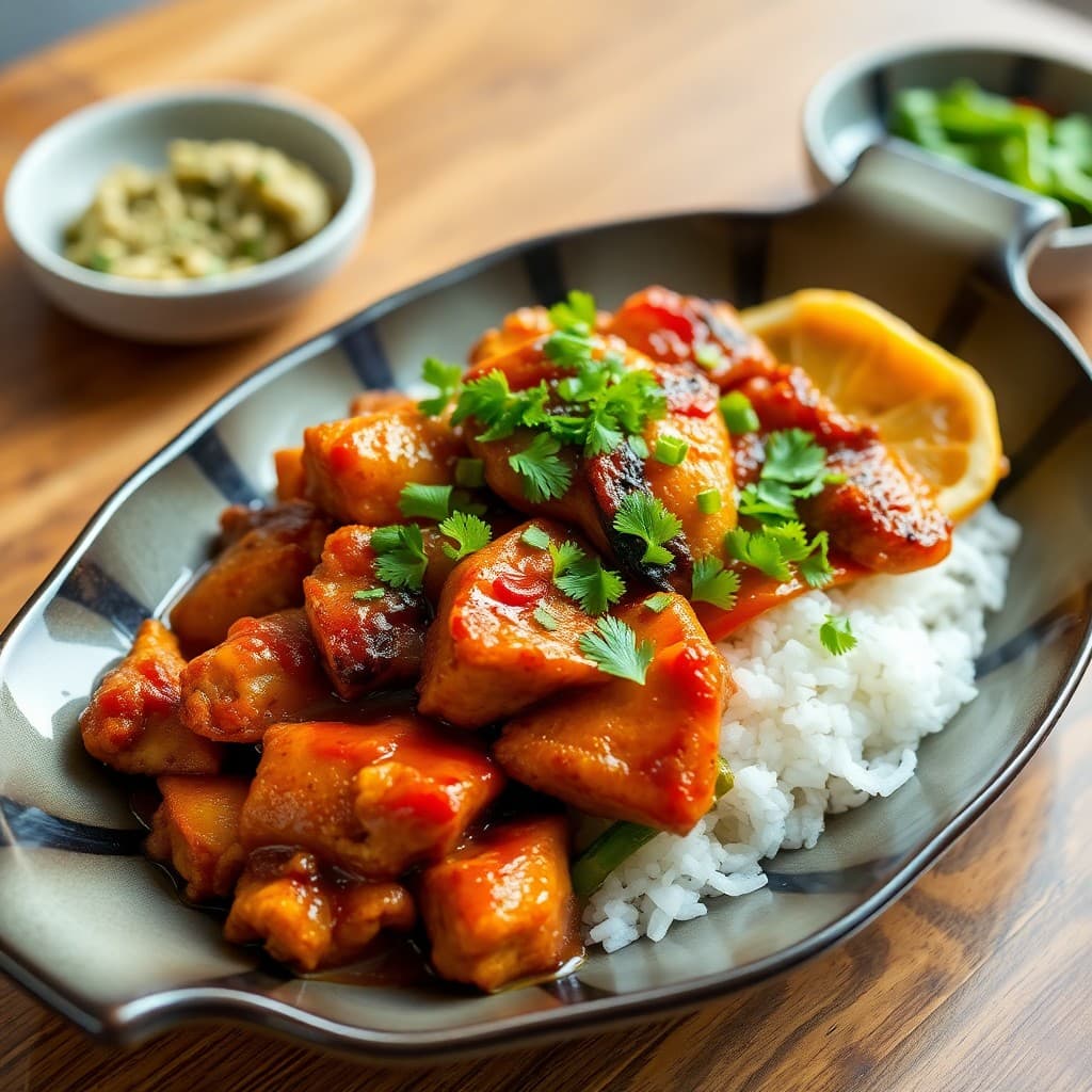 Korean Dakgalbi with Gochujang Glaze & Crispy Rice Cake