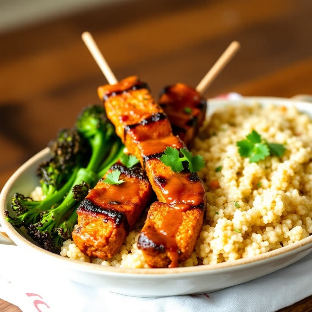Crispy Tempeh Satay with Coconut-Lime Quinoa & Charred Broccolini