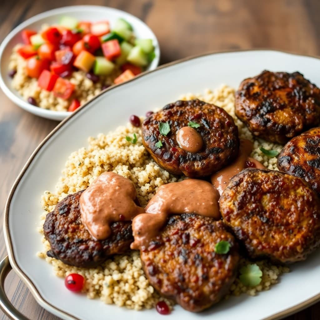Turkish Charred Eggplant & Lentil Köfte with Pomegranate-Walnut Sauce