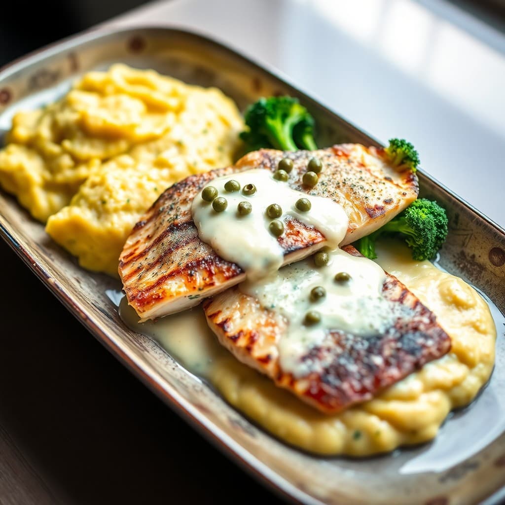 Italian Pan-Seared Branzino with Lemon Caper Beurre Blanc and Charred Broccolini